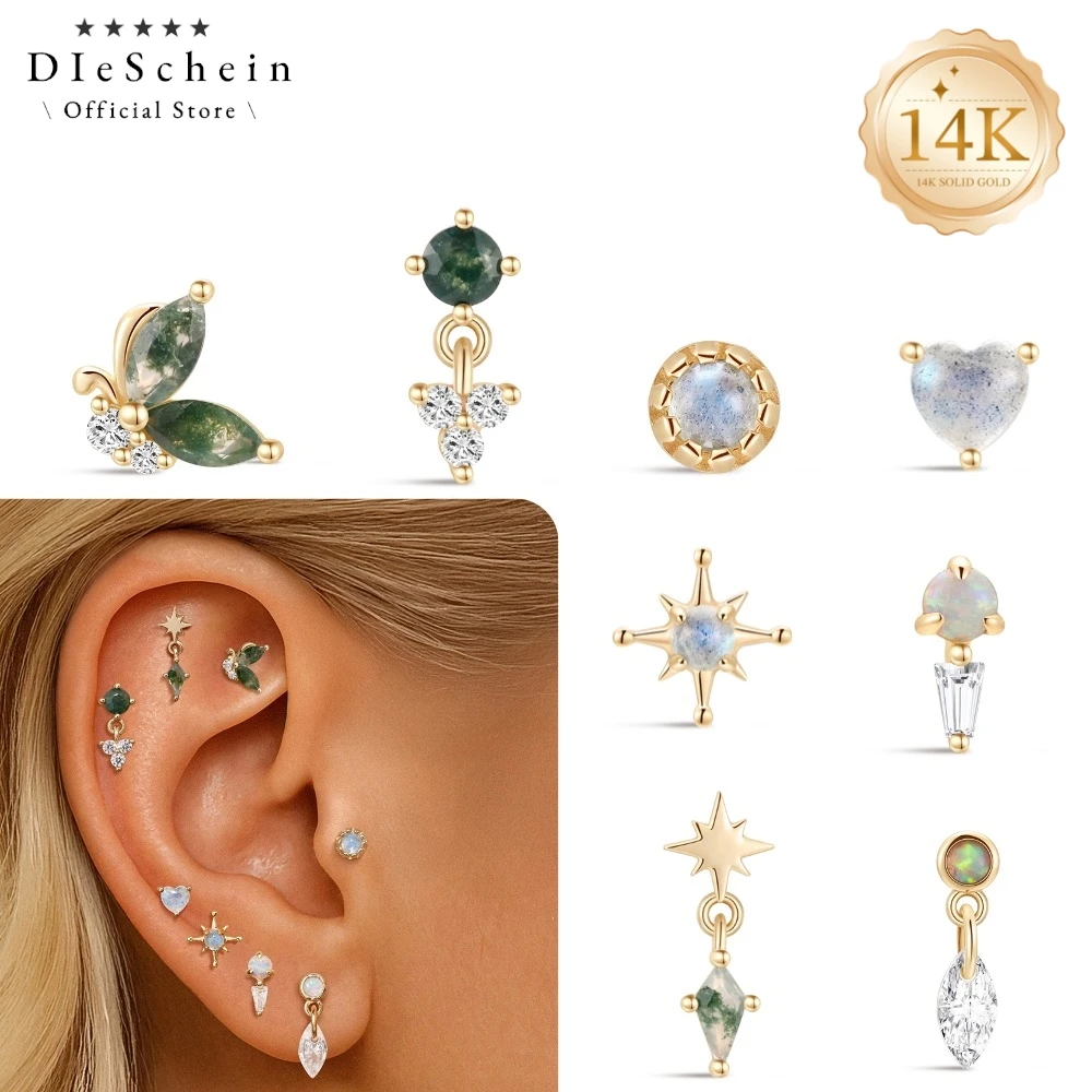 DIeSchein 14K Solid Gold Moss Agate Opal Cartilage Stud Butterfly Star Heart Flat Back Helix Tragus Piercing Earring For Women
DIeSchein 14K Solid Gold Moss Agate Opal Cartilage Stud Butterfly Star Heart Flat Back Helix Tragus Piercing Earring For Women