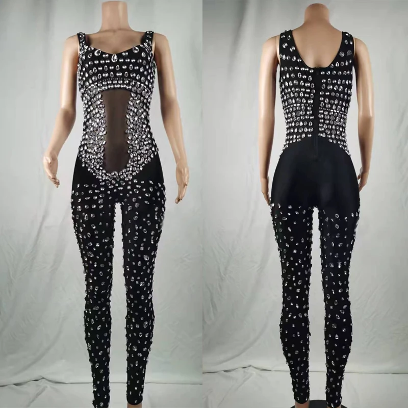 Black Stretch Mesh Rompers Full Silver Rhinestones Jumpsuit Pole Dance Costume Female Stage Festival Outfit Rave Clothes XS5058
Black Stretch Mesh Rompers Full Silver Rhinestones Jumpsuit Pole Dance Costume Female Stage Festival Outfit Rave Clothes XS5058