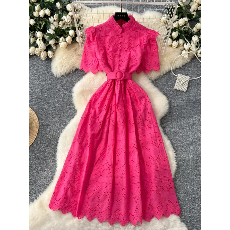 Noble Lady Dress2025Summer Tight Waist Slimming Stand Collar Short Sleeve Hollow-out Crochet Embroidery Single-Breasted Dress
Noble Lady Dress2025Summer Tight Waist Slimming Stand Collar Short Sleeve Hollow-out Crochet Embroidery Single-Breasted Dress