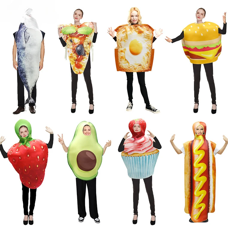 Halloween Funny Adult Fruit Vegetable Costume Strawberry Fish Printed Sponge Stage Costume Cosplay Outfit Stage Suits
Halloween Funny Adult Fruit Vegetable Costume Strawberry Fish Printed Sponge Stage Costume Cosplay Outfit Stage Suits