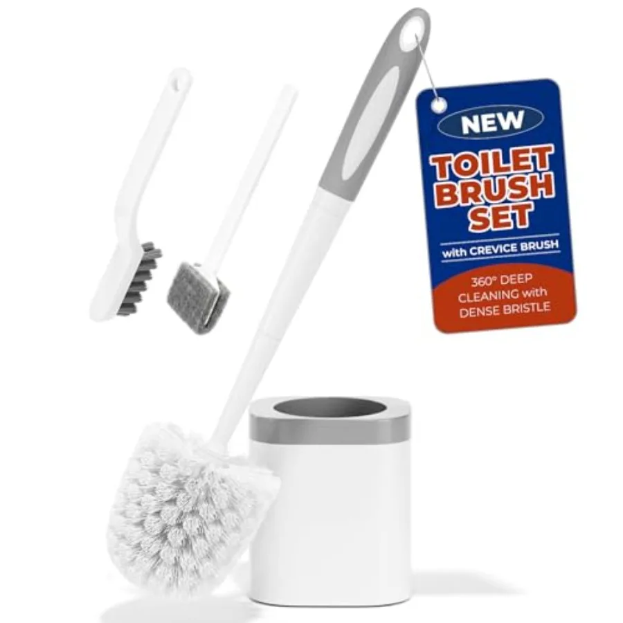 Toilet Brush and Holder Set with Crevice Brush for Toilet Bowl and Bathroom Cleaning, White
Toilet Brush and Holder Set with Crevice Brush for Toilet Bowl and Bathroom Cleaning, White