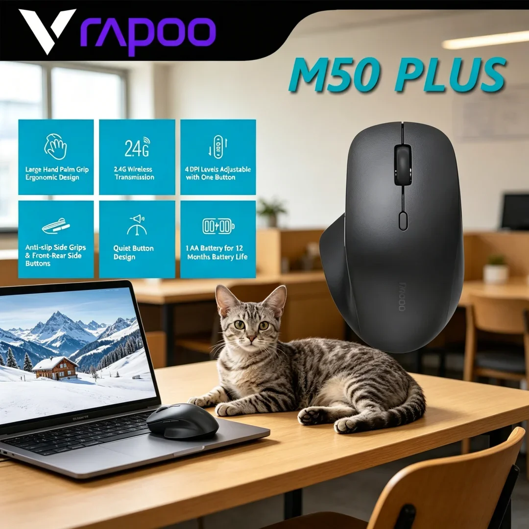 Rapoo M50 PLUS Silent 2.4G Wireless Mouse Optical Ergonomic Peripheral Crafted For Large Palm For Business Usage,600 DPI Switch
Rapoo M50 PLUS Silent 2.4G Wireless Mouse Optical Ergonomic Peripheral Crafted For Large Palm For Business Usage,600 DPI Switch