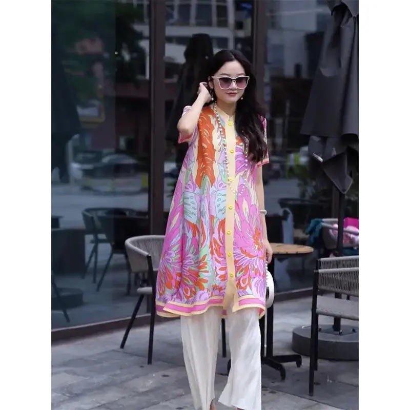 Casual Dress Female 2023 Summer New Pleated Print Loose Fashion Style Pink Round Neck Single breasted Mid length Dress for Women
Casual Dress Female 2023 Summer New Pleated Print Loose Fashion Style Pink Round Neck Single breasted Mid length Dress for Women
