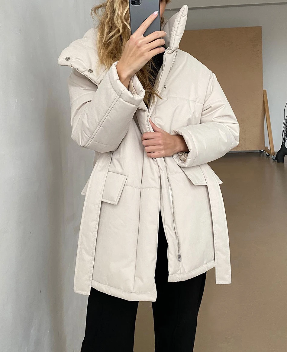 European and American Autumn and Winter Standing Collar Cotton Jacket with Versatile Temperament Mid Length Cotton Jacket
European and American Autumn and Winter Standing Collar Cotton Jacket with Versatile Temperament Mid Length Cotton Jacket