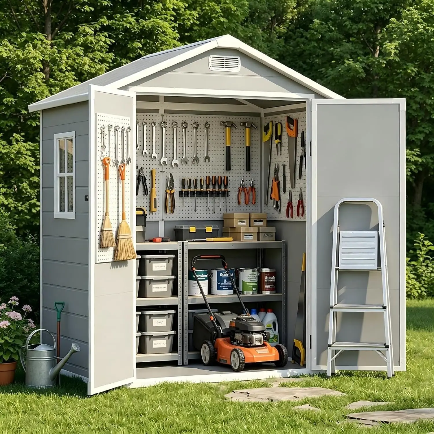 6x4FT Resin Storage Shed with Floor,Vents,Window,Lockable Waterproof Garden Tool Shed for Patio,Customized
6x4FT Resin Storage Shed with Floor,Vents,Window,Lockable Waterproof Garden Tool Shed for Patio,Customized