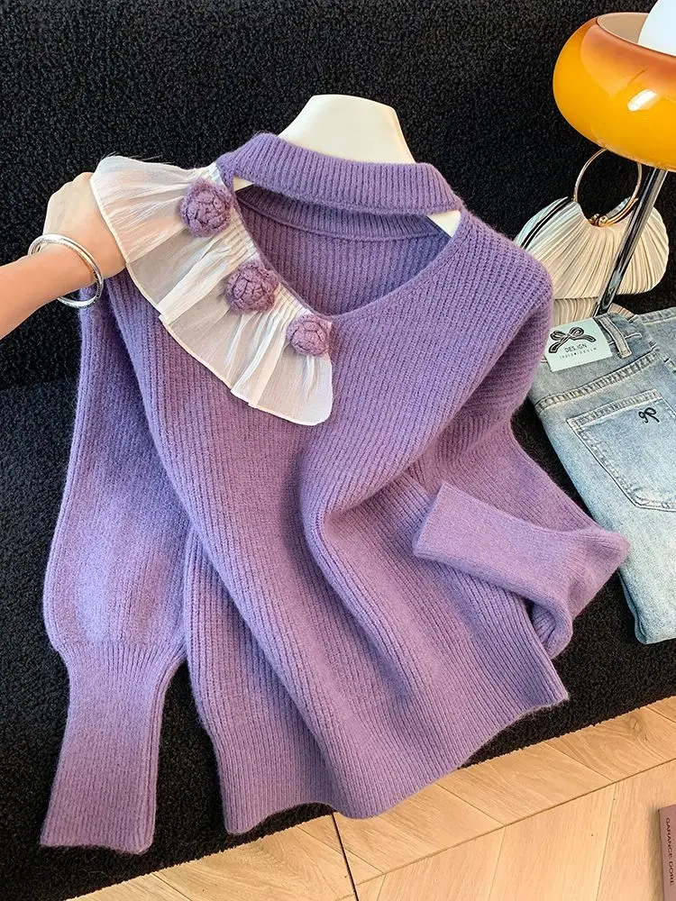 Женский зимний вязаный свитер лавандового цвета 2026, свободная офисная одежда в корейском ленивом стиле, модный пуловер с 3D декоративными цветами и слоями
Женский зимний вязаный свитер лавандового цвета 2026, свободная офисная одежда в корейском ленивом стиле, модный пуловер с 3D декоративными цветами и слоями
