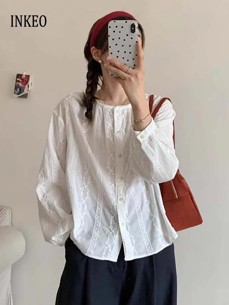 Streetwear Women Floral embroidery shirt Beige 2025 New O-neck Long lantern sleeve blouse Basic White Loose tops Elegant 5T047
Streetwear Women Floral embroidery shirt Beige 2025 New O-neck Long lantern sleeve blouse Basic White Loose tops Elegant 5T047