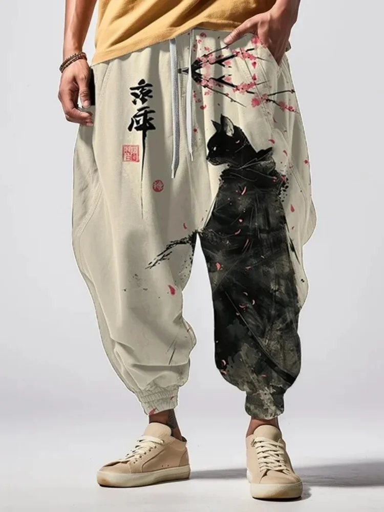 Casual Drawstring Pant Men's Vintage Black Robe Cat Ink Japanese Art Print Pattern Carrot Pants 2026 Elastic Waisted Pantalones
Casual Drawstring Pant Men's Vintage Black Robe Cat Ink Japanese Art Print Pattern Carrot Pants 2026 Elastic Waisted Pantalones