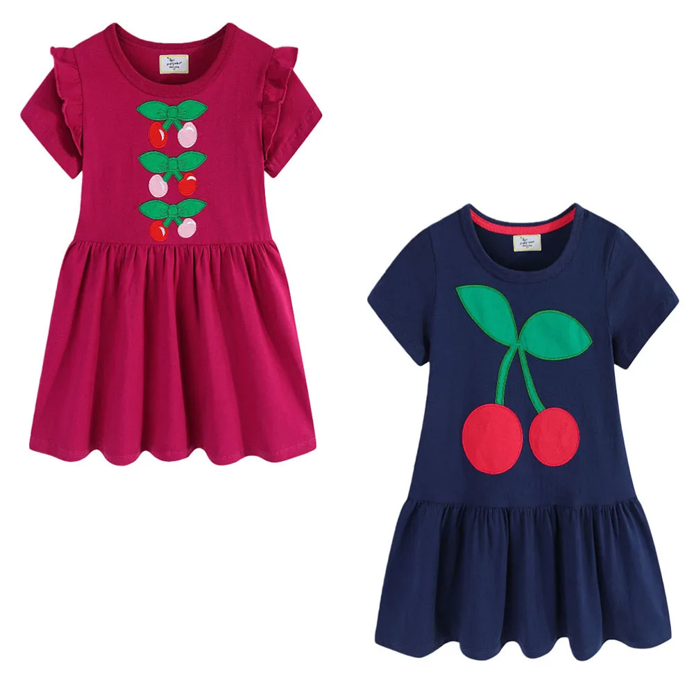 Jumping Meters Summer Dresses Baby Girls New Designed Clothes Applique Cherry Applique Kids Dresses Short Sleeves Clothing
Jumping Meters Summer Dresses Baby Girls New Designed Clothes Applique Cherry Applique Kids Dresses Short Sleeves Clothing