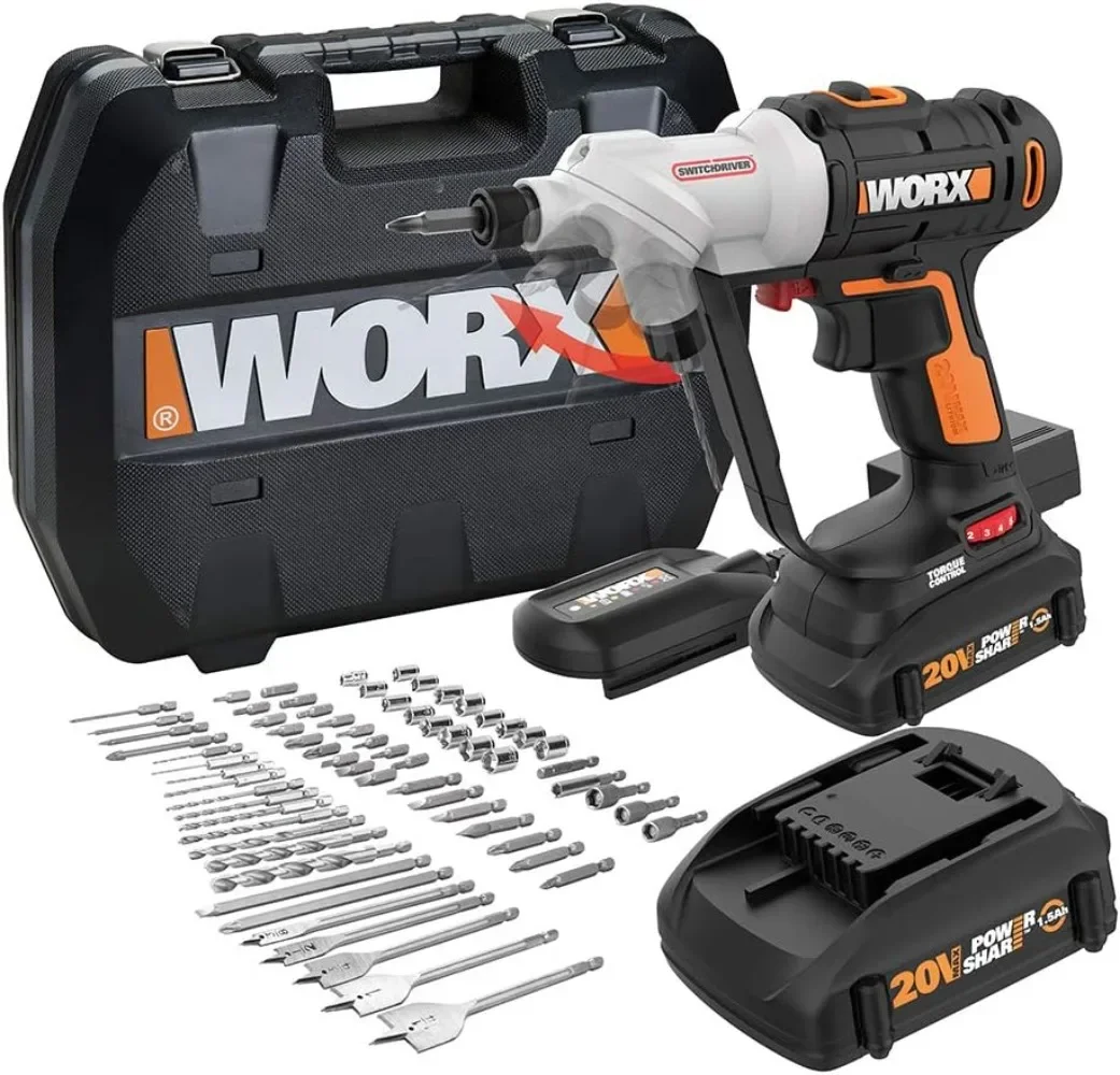 Worx WX176L.1 20V Power Share Switchdriver 2-in-1 Cordless Drill & Driver with 67pc Kit
Worx WX176L.1 20V Power Share Switchdriver 2-in-1 Cordless Drill & Driver with 67pc Kit
