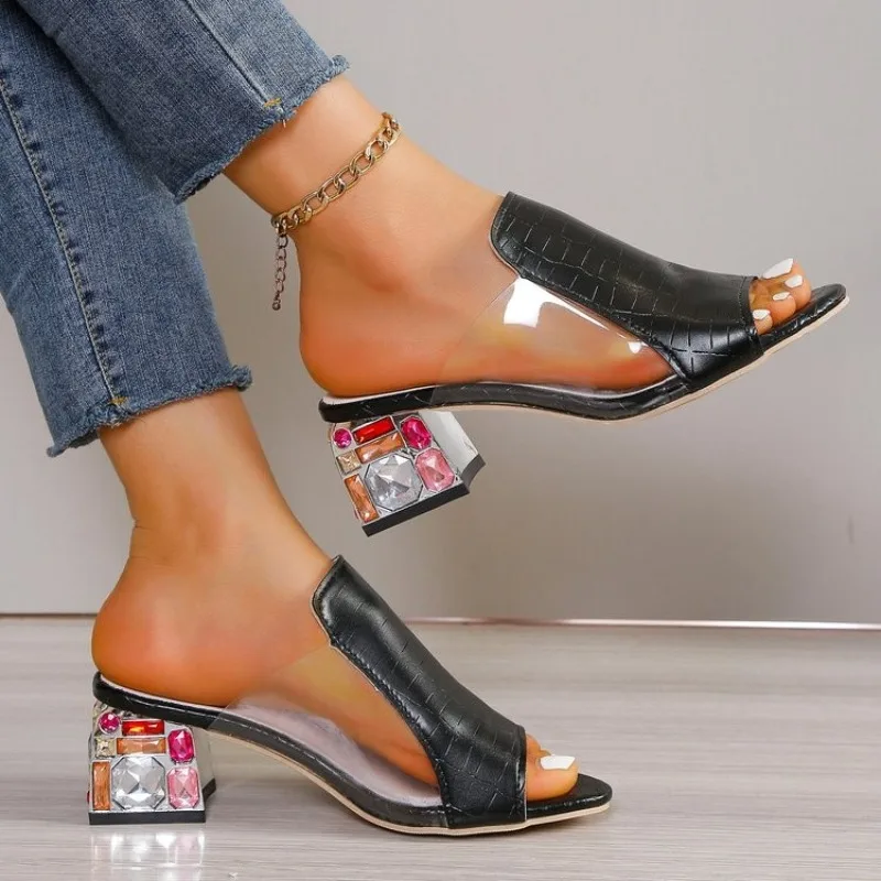 Women's Rhinestone Block Heel Slide Sandals Transparent PU Crocodile Pattern Open Toe Summer Mules Party Casual Shoes 2026
Women's Rhinestone Block Heel Slide Sandals Transparent PU Crocodile Pattern Open Toe Summer Mules Party Casual Shoes 2026