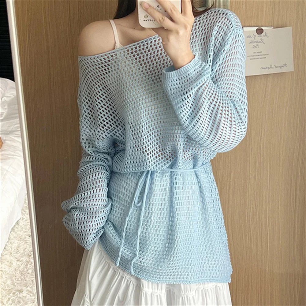 Long Sleeve Crochet Tops Spring Summer Beach Knitting Pullover Lace Up Knitwear Blouse Women Vacation Outwear Hollow Out Tops
Long Sleeve Crochet Tops Spring Summer Beach Knitting Pullover Lace Up Knitwear Blouse Women Vacation Outwear Hollow Out Tops