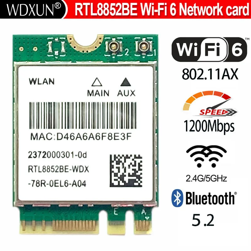 Wifi 6 RTL8852BE Network Card 1800Mbps BT 5.0 wifi6 Dual Band Wireless Wi-Fi Adapter 802.11ac/ax 2.4G/5Ghz MU-MIMO For Win 10
Wifi 6 RTL8852BE Network Card 1800Mbps BT 5.0 wifi6 Dual Band Wireless Wi-Fi Adapter 802.11ac/ax 2.4G/5Ghz MU-MIMO For Win 10