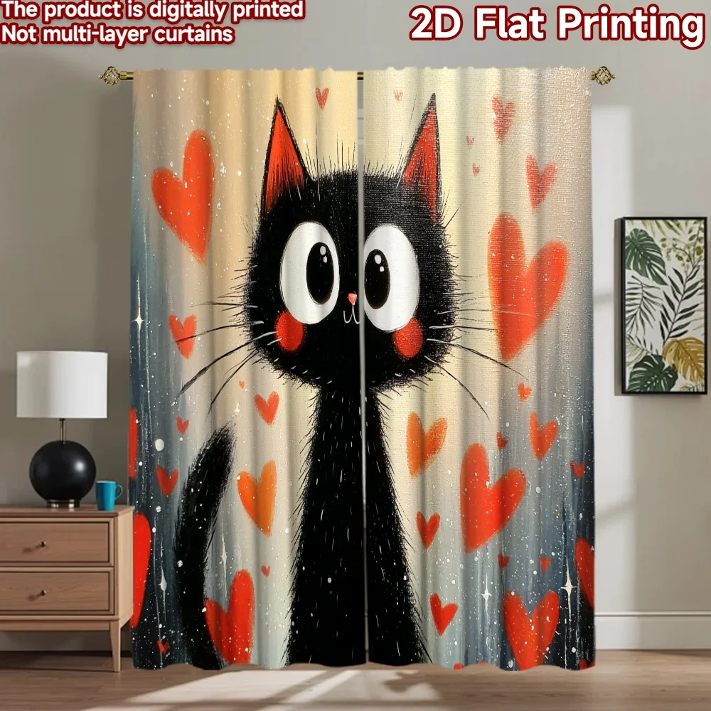2D flat printing 2pcs Party Window Curtains Black Cat Hearts Digital Printed Polyester Drapes Festive Curtains Use for Home Wall
2D flat printing 2pcs Party Window Curtains Black Cat Hearts Digital Printed Polyester Drapes Festive Curtains Use for Home Wall