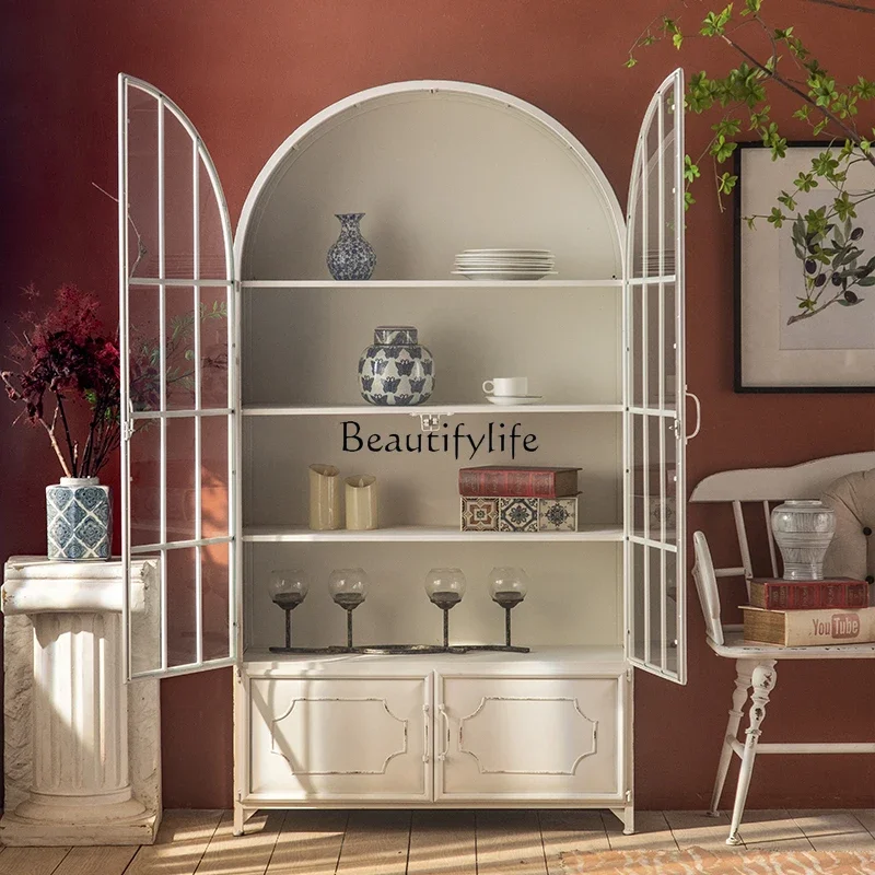 01American retro display cabinet wrought iron white home storage bookcase against the wall
01American retro display cabinet wrought iron white home storage bookcase against the wall