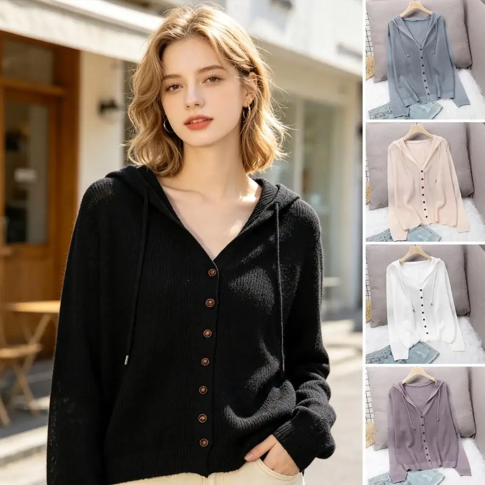 Loose Knitted Hooded Cardigans For Women Summer Thin Long Seeve Sunscreen Shirt Single Breasted Solid Knitwear Coat Tops Female
Loose Knitted Hooded Cardigans For Women Summer Thin Long Seeve Sunscreen Shirt Single Breasted Solid Knitwear Coat Tops Female