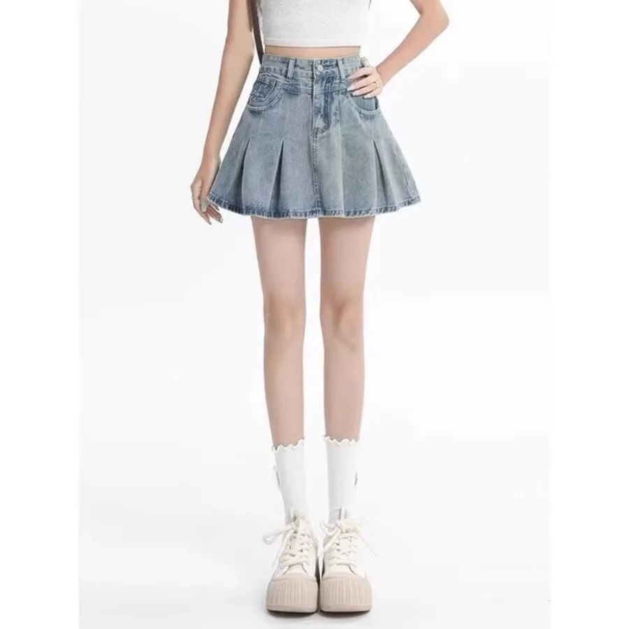 【HOT】American light-colored chic hot girl pleated denim skirt women's thin high-waist slimming design a-line skirt summer
【HOT】American light-colored chic hot girl pleated denim skirt women's thin high-waist slimming design a-line skirt summer