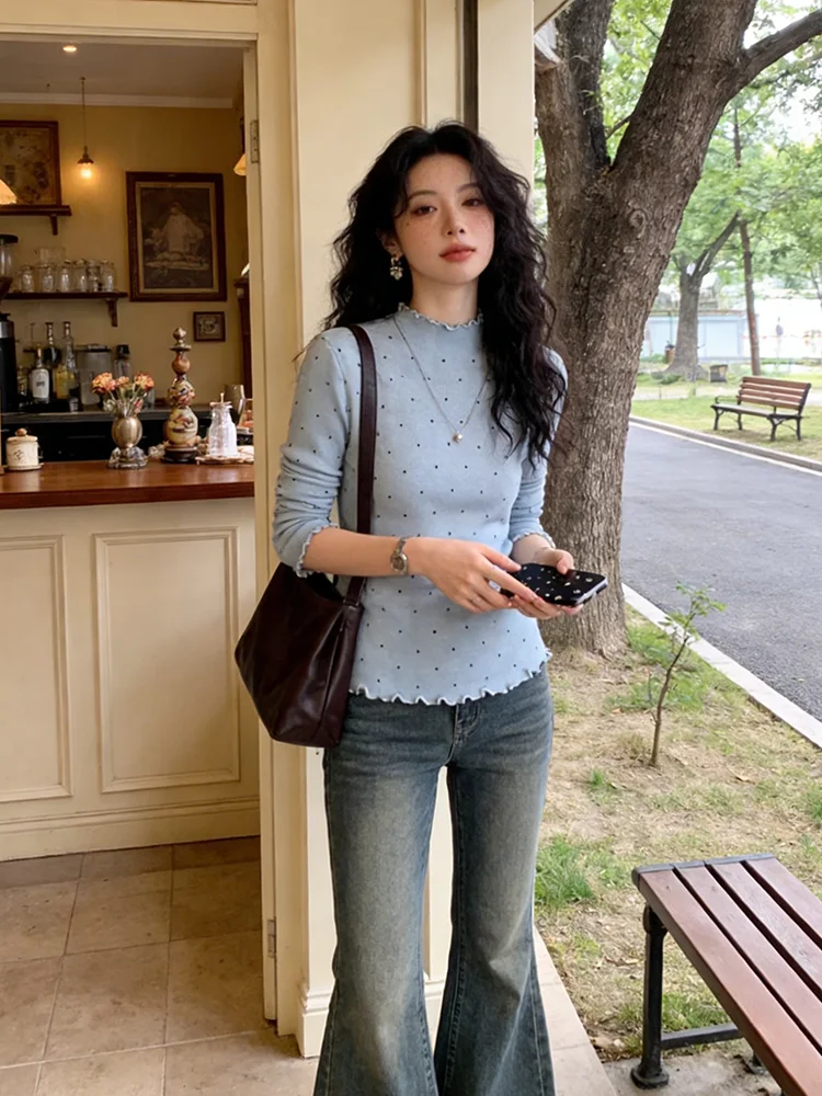 Blue Polka Dot Slim Fit Knitted Base Shirt Women's Inner Wear Outer Wear Fashionable Korean Style High Intelligence Beautiful...
Blue Polka Dot Slim Fit Knitted Base Shirt Women's Inner Wear Outer Wear Fashionable Korean Style High Intelligence Beautiful...