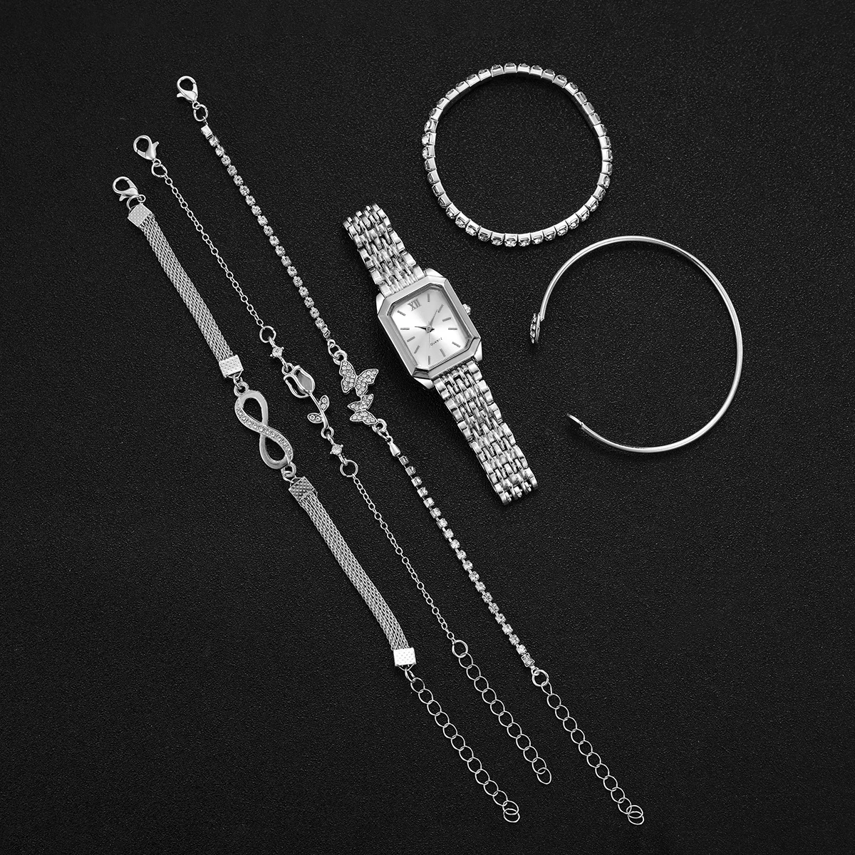 6PCS Fashion Women Quartz Watches Bracelets Set Ladies Rectangle Roma Dial Wristwatch Reloj Mujer(Without Box) 6PCS Fashion Women Quartz Watches Bracelets Set Ladies Rectangle Roma Dial Wristwatch Reloj Mujer(Without Box)
