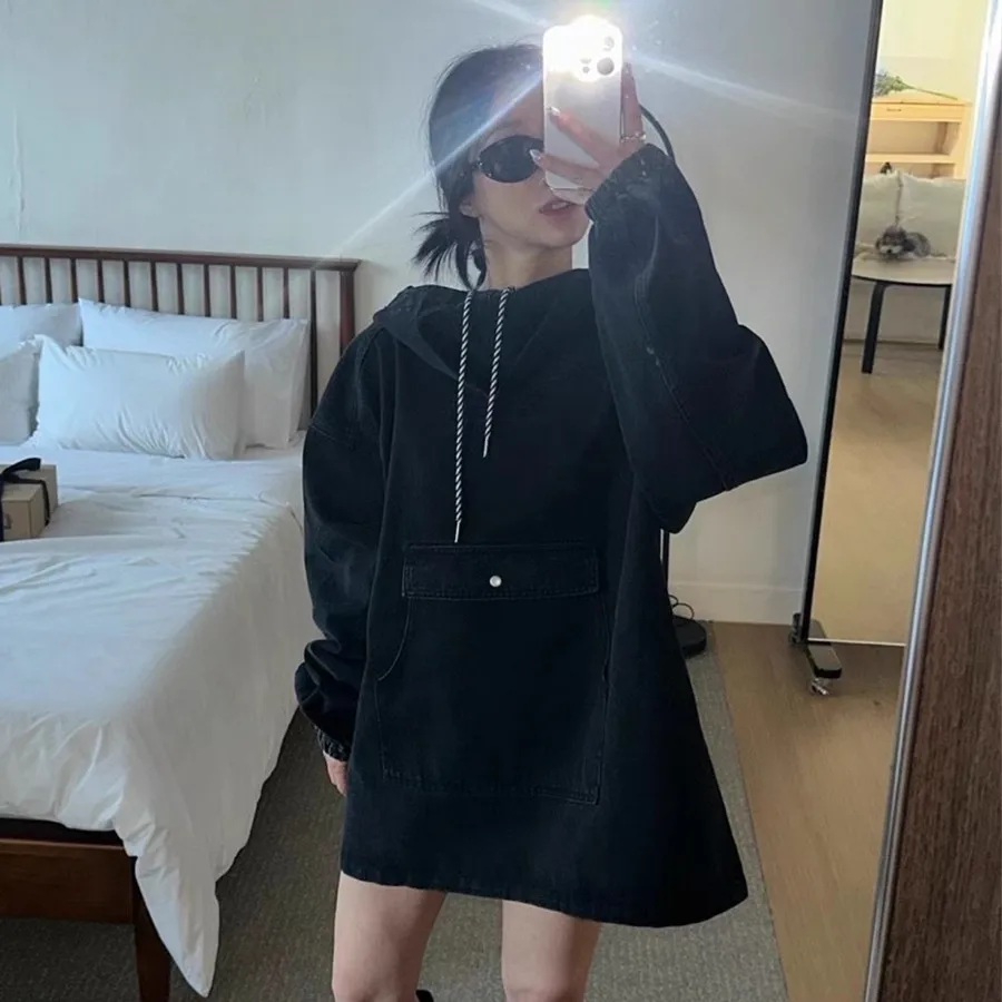 Loose Fitting Hooded Sweatshirt Jacket Longline Denim Dress Casual Commute Style Long Sleeve Universal Fit for Young Women
Loose Fitting Hooded Sweatshirt Jacket Longline Denim Dress Casual Commute Style Long Sleeve Universal Fit for Young Women