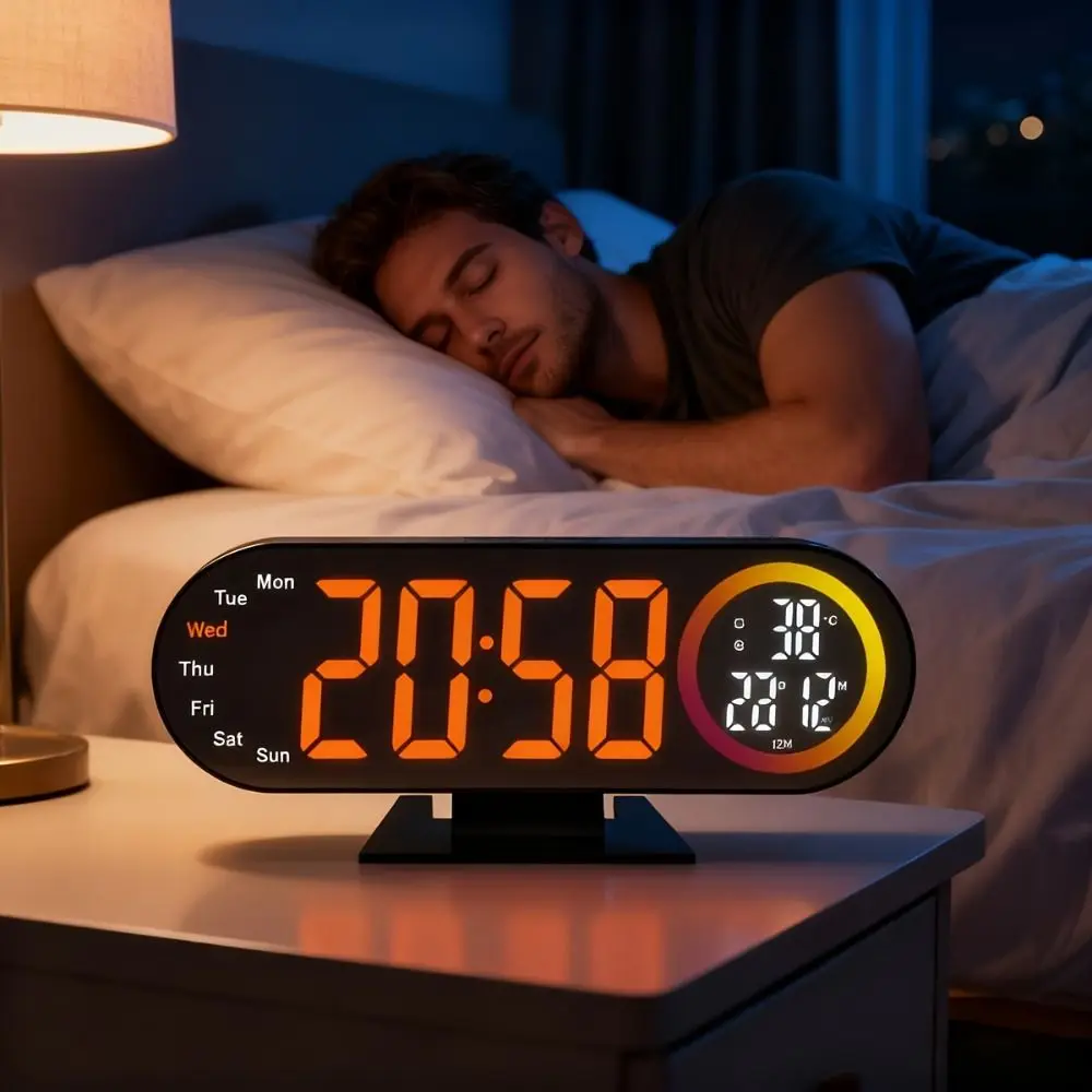 Brightness Adjustment Digital Alarm Clock 12/24H Format Date Week LED Mirror Clock Voice Control Temperature Display
Brightness Adjustment Digital Alarm Clock 12/24H Format Date Week LED Mirror Clock Voice Control Temperature Display