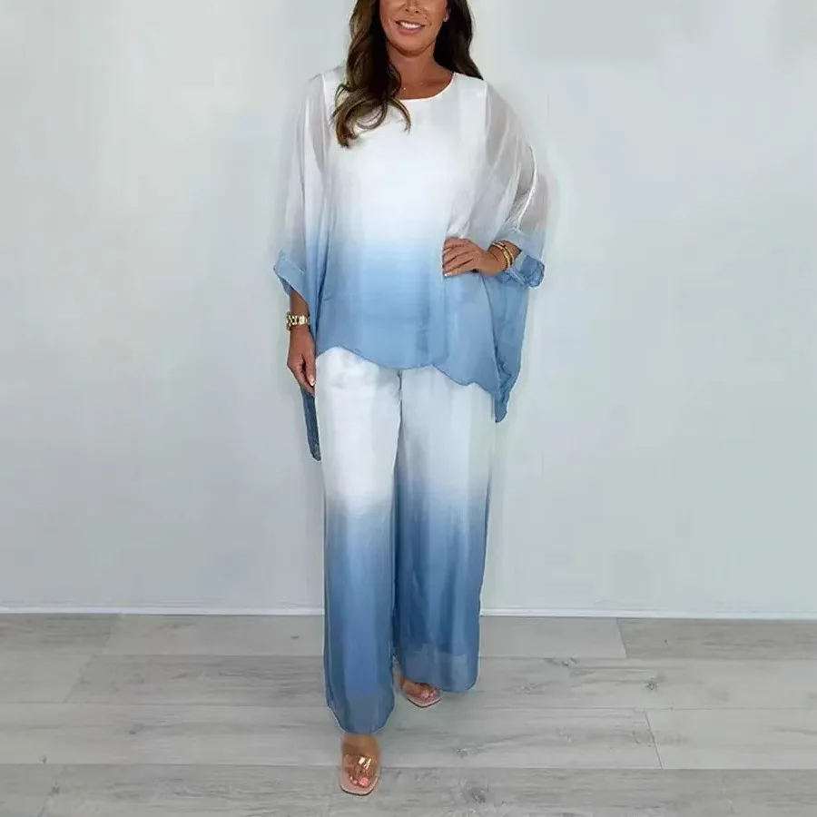 Summer Chiffon Gradient 2 Piece Sets Women Outfit For Women Fashion Pullover Pocket Wide-leg Pant Two-piece Casual Loose Sets
Summer Chiffon Gradient 2 Piece Sets Women Outfit For Women Fashion Pullover Pocket Wide-leg Pant Two-piece Casual Loose Sets