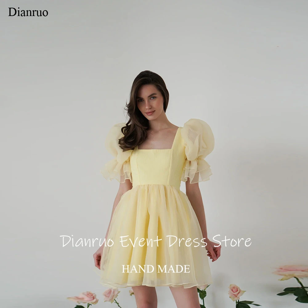 Dianruo Yellow Puff Sleeves Prom Dresses A Line Birthday Dresses Square Neckline Pleated Organza Robes De Cocktail Customized
Dianruo Yellow Puff Sleeves Prom Dresses A Line Birthday Dresses Square Neckline Pleated Organza Robes De Cocktail Customized