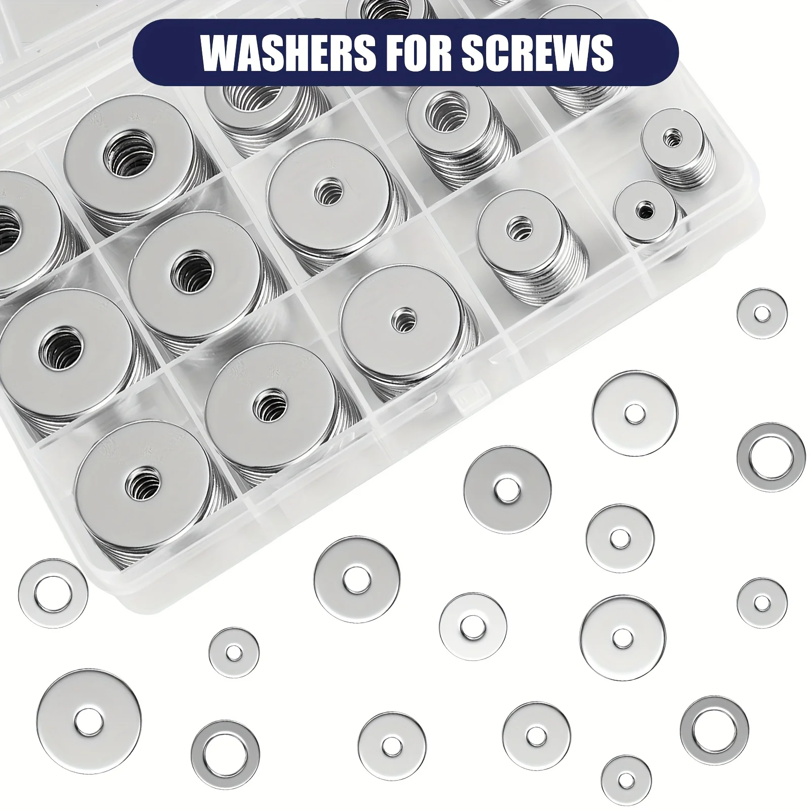 18-8(304) Stainless Steel Fender Washers, Flat Washers for Screws and Bolts, 100pcs Metal Washers Kit (12 Sizes M3-M12), Assorte 
18-8(304) Stainless Steel Fender Washers, Flat Washers for Screws and Bolts, 100pcs Metal Washers Kit (12 Sizes M3-M12), Assorte
