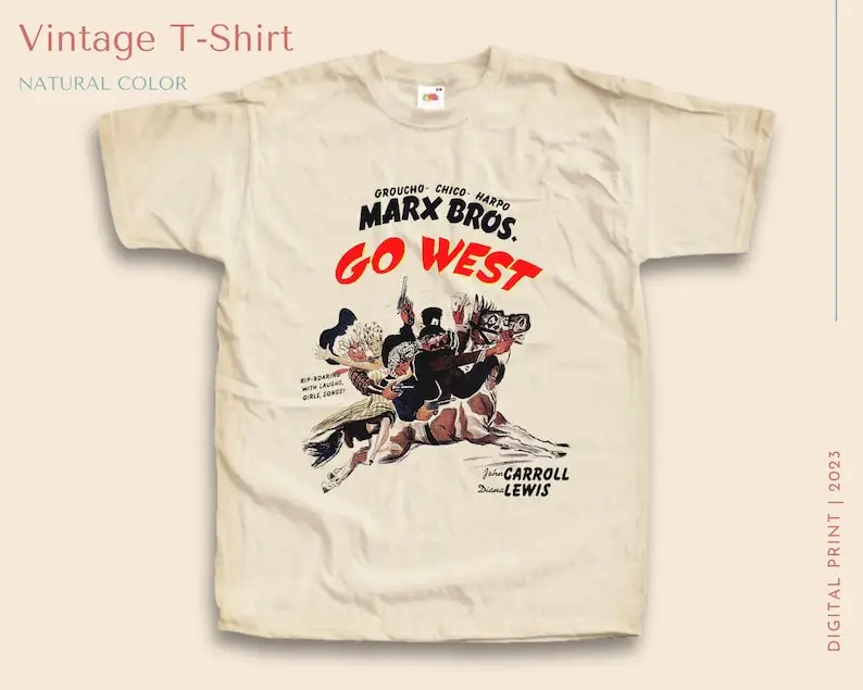 Vintage TShirt Marx Bros Go West NATURAL color Men Woman Unisex T-Shirt Digital Print Sizes
Vintage TShirt Marx Bros Go West NATURAL color Men Woman Unisex T-Shirt Digital Print Sizes