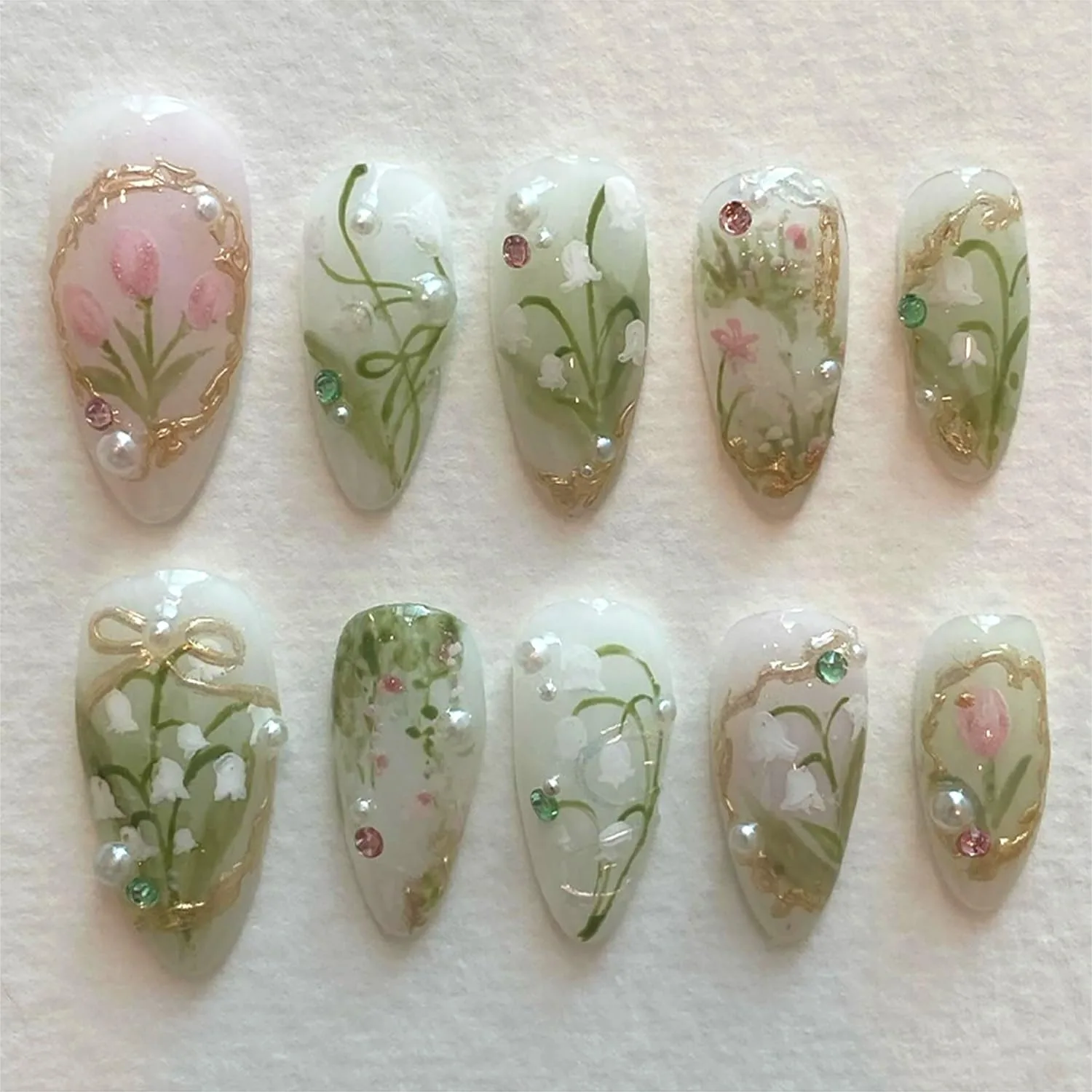 24Pcs Medium Almond Press on Nails with Green Leaf and White Flower Design Full Cover False Nails for Women Spring Summer DIY
24Pcs Medium Almond Press on Nails with Green Leaf and White Flower Design Full Cover False Nails for Women Spring Summer DIY