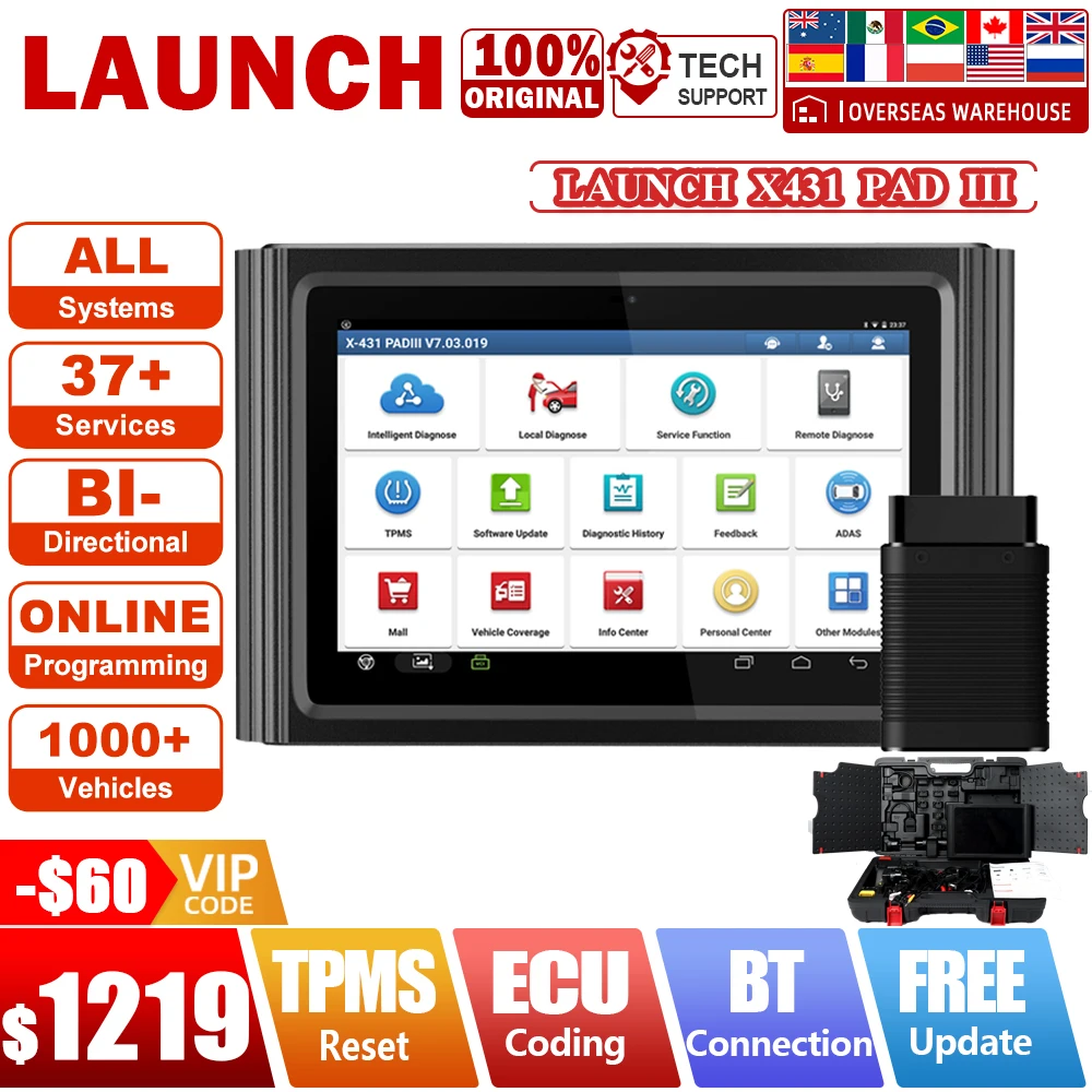 LAUNCH X431 PAD III V2.0 Automotive Car Diagnostic Tools X-431 PAD Ⅲ Online ECU Programming ECU Coding OBD2 Scanner Active Test
LAUNCH X431 PAD III V2.0 Automotive Car Diagnostic Tools X-431 PAD Ⅲ Online ECU Programming ECU Coding OBD2 Scanner Active Test