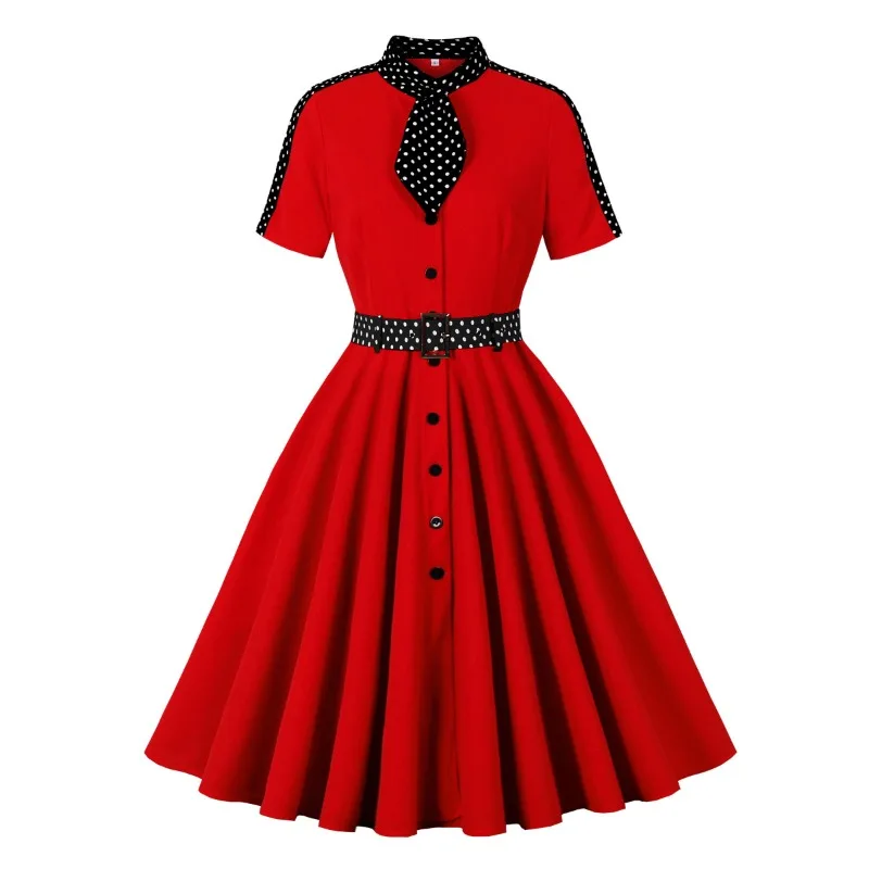 2025 New Hepburn Vintage Contrast Bow Neck Polka Dot 1950s 60s Dresses Women Summer Clothes Single Breasted Belted Elegant Dress
2025 New Hepburn Vintage Contrast Bow Neck Polka Dot 1950s 60s Dresses Women Summer Clothes Single Breasted Belted Elegant Dress