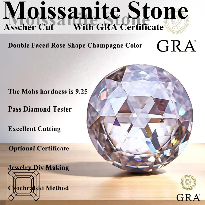 Double Faced Rose Shape Champagne Color Moissanite Stone with Certificate DIY Charms Ring Necklace Earrings Main Materials
Double Faced Rose Shape Champagne Color Moissanite Stone with Certificate DIY Charms Ring Necklace Earrings Main Materials