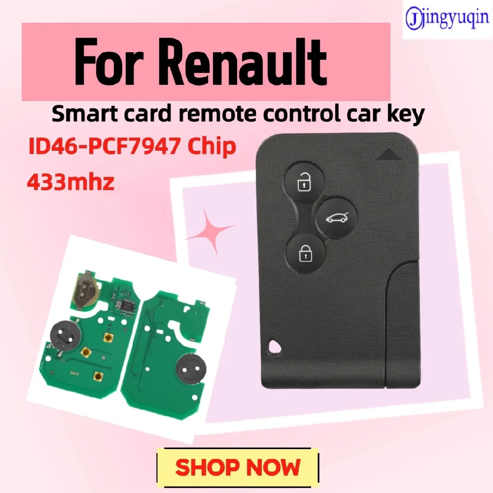 Jingyuqin For Renault Megane Scenic 2003-2008 Fob 3Buttons Smart Card Remote Control Car Key 433Mhz ID46-PCF7947 Chip
Jingyuqin For Renault Megane Scenic 2003-2008 Fob 3Buttons Smart Card Remote Control Car Key 433Mhz ID46-PCF7947 Chip