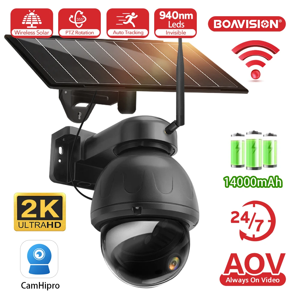 AOV WIFI Solar Camera Outdoor with 940nm Infrared Invisible Night Vision 2K 3MP Metal Housing Solar Powered Security Camera PTZ
AOV WIFI Solar Camera Outdoor with 940nm Infrared Invisible Night Vision 2K 3MP Metal Housing Solar Powered Security Camera PTZ