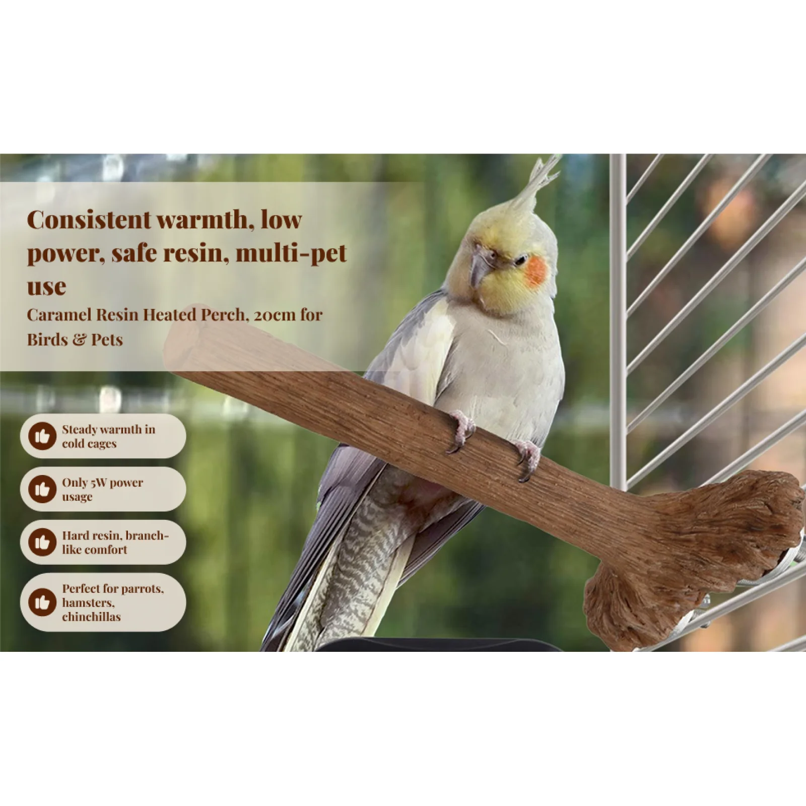 Heated Bird Perch Parrot Stand Adjustable Cage Accessories, Resin Bird Warmer Bird Cage Heater for Medium Small Parakeet
Heated Bird Perch Parrot Stand Adjustable Cage Accessories, Resin Bird Warmer Bird Cage Heater for Medium Small Parakeet