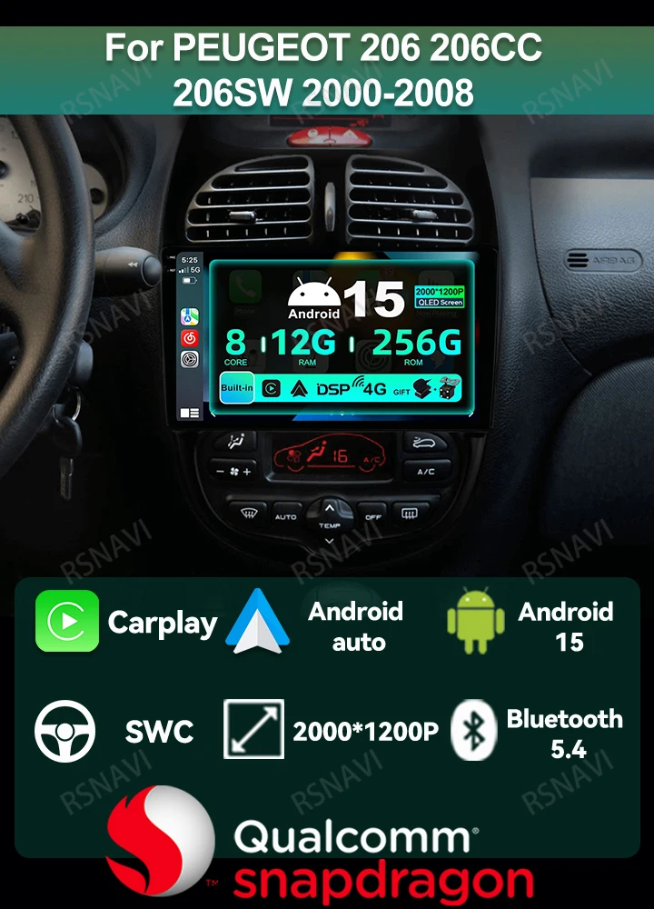 Автомобильный радиоприемник Android 15 для PEUGEOT 206 206CC 206SW 2000-2008 QLED GPS Мультимедиа BT 5G WIFI Авторадио Viedo Player Qualcomm 4G LTE
Автомобильный радиоприемник Android 15 для PEUGEOT 206 206CC 206SW 2000-2008 QLED GPS Мультимедиа BT 5G WIFI Авторадио Viedo Player Qualcomm 4G LTE