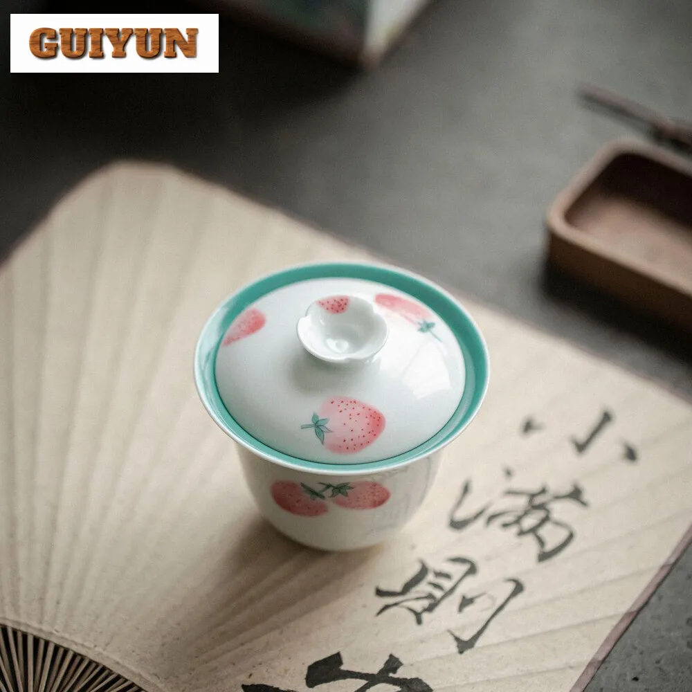 120ml Hand-painted Strawberry Gaiwan Japanese Pink Literati Tea Tureen Chinese Tea Brewing Cover Bowl Drinkware Supplies Craft
120ml Hand-painted Strawberry Gaiwan Japanese Pink Literati Tea Tureen Chinese Tea Brewing Cover Bowl Drinkware Supplies Craft