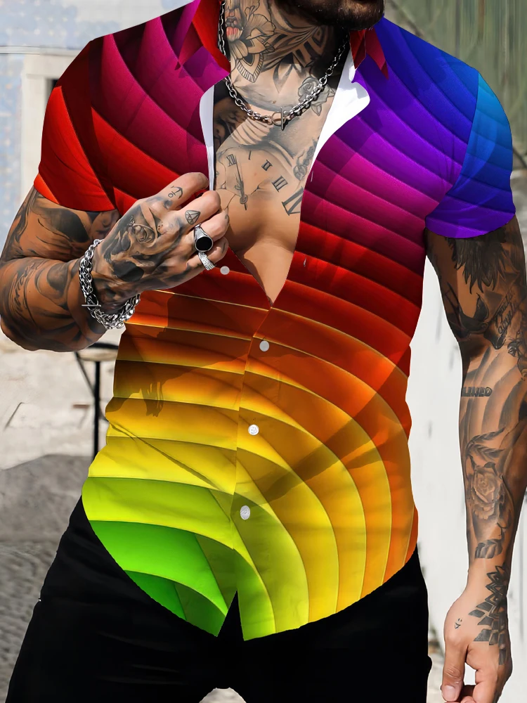Colorful Striped 3D Printing Pattern Summer Short -sleeved Shirt Clothes Daily Loose Outdoor Casual Simple Men's Shirt
Colorful Striped 3D Printing Pattern Summer Short -sleeved Shirt Clothes Daily Loose Outdoor Casual Simple Men's Shirt