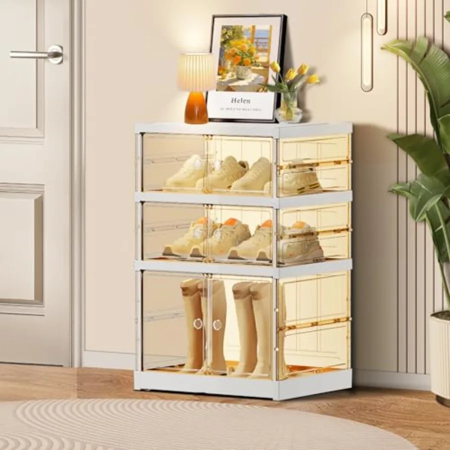 3-Tier Foldable Shoe Rack for Closet Entryway 3-6PairsStackable Clear Shoe Storage Boxes Organizer with Door Plastic Small Shoe
3-Tier Foldable Shoe Rack for Closet Entryway 3-6PairsStackable Clear Shoe Storage Boxes Organizer with Door Plastic Small Shoe