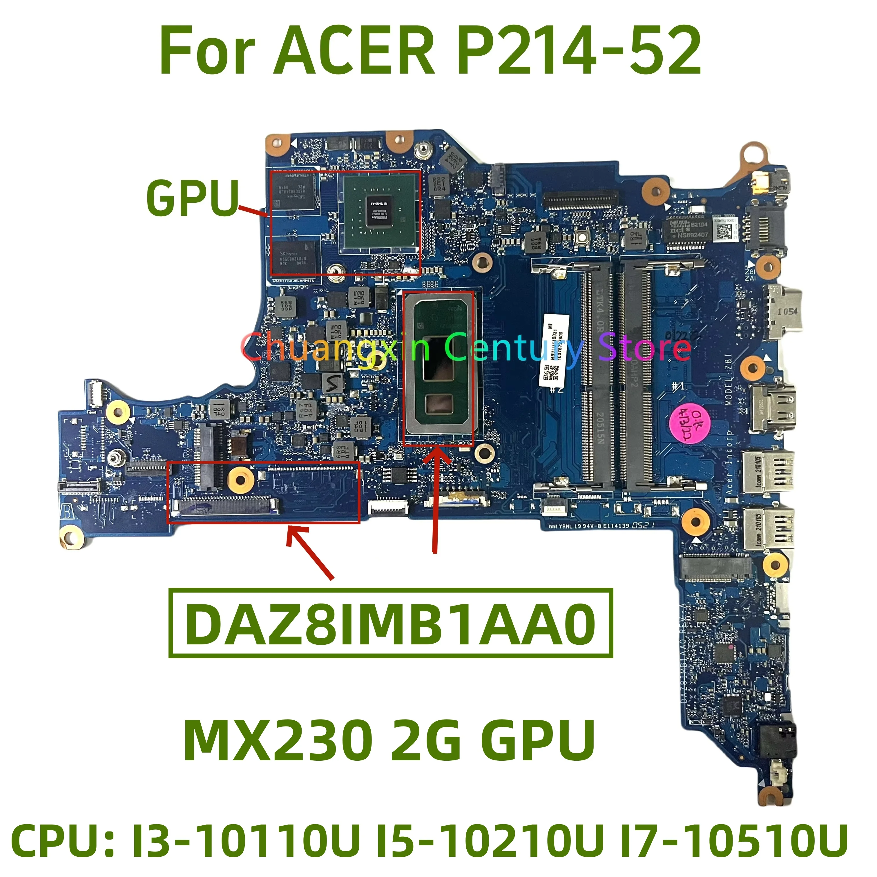 Материнская плата DAZ8IMB1AA0 для ноутбука ACER P214-52, процессор: I3-10110U I5-10210U I7-10510U, графический процессор: MX230 2G, 100% тест
Материнская плата DAZ8IMB1AA0 для ноутбука ACER P214-52, процессор: I3-10110U I5-10210U I7-10510U, графический процессор: MX230 2G, 100% тест
