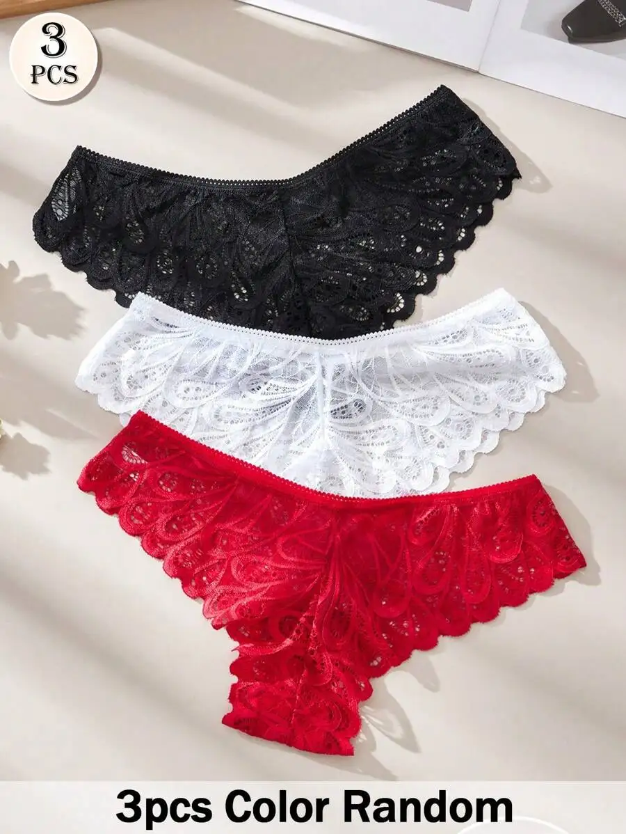 3 Pcs Womens Lace Low Waisted Thong Panties Solid Color Breathable
3 Pcs Womens Lace Low Waisted Thong Panties Solid Color Breathable