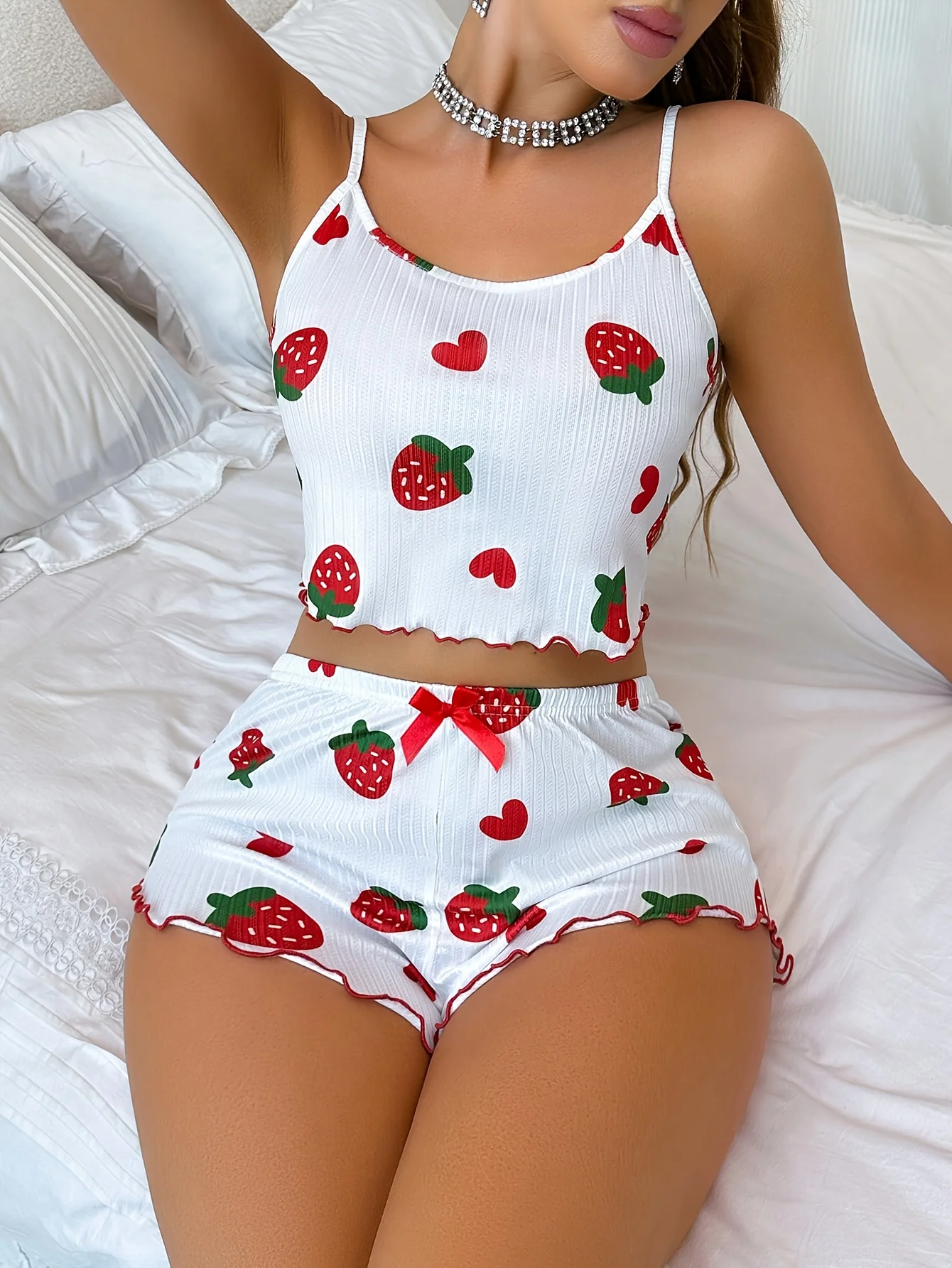 Summer Strawberry Print 2PCS Pajama Set Women's Casual Sleepwear Suspender Crop Tops and Shorts Comfortable Home Wear
Summer Strawberry Print 2PCS Pajama Set Women's Casual Sleepwear Suspender Crop Tops and Shorts Comfortable Home Wear