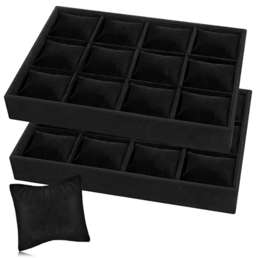 2 Pieces Elegant Velvet Watch Tray, 12 Grid Stackable Jewelry Organizer, Adjustable Watch Bracelet Bangle Display Holder, Styli
2 Pieces Elegant Velvet Watch Tray, 12 Grid Stackable Jewelry Organizer, Adjustable Watch Bracelet Bangle Display Holder, Styli