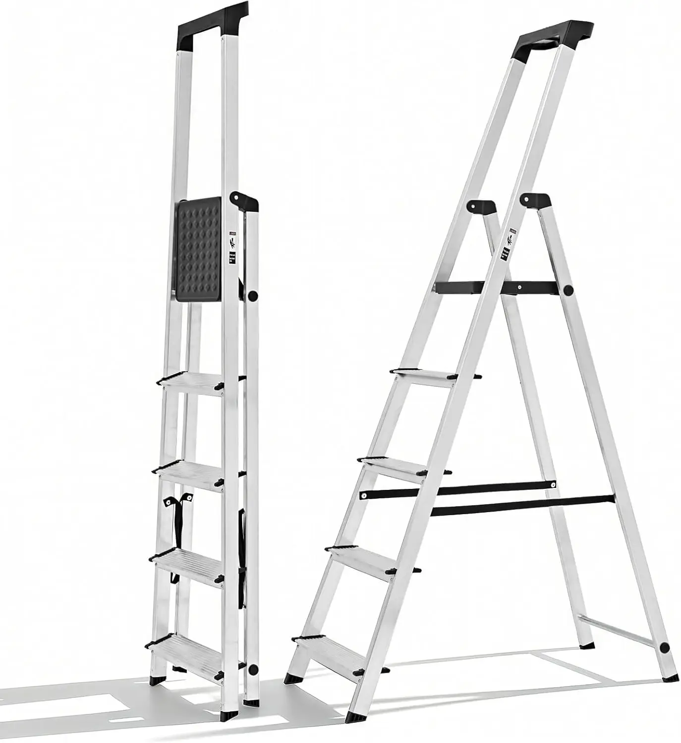 5 Step Folding Ladder, 330lbs Capacity Anti-Slip Wide Pedal with Tool Tray, Heavy Duty Aluminum Step Stool for Home Kitchen Outdoor
5 Step Folding Ladder, 330lbs Capacity Anti-Slip Wide Pedal with Tool Tray, Heavy Duty Aluminum Step Stool for Home Kitchen Outdoor