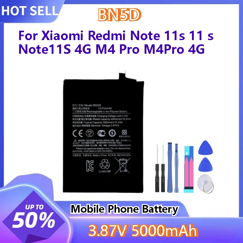 Аккумулятор BN5D для мобильного телефона Xiaomi Redmi Note 11S 11 S Note11S 4G M4 Pro/4G 3,87 В 5000 мАч, высокое качество 
Аккумулятор BN5D для мобильного телефона Xiaomi Redmi Note 11S 11 S Note11S 4G M4 Pro/4G 3,87 В 5000 мАч, высокое качество