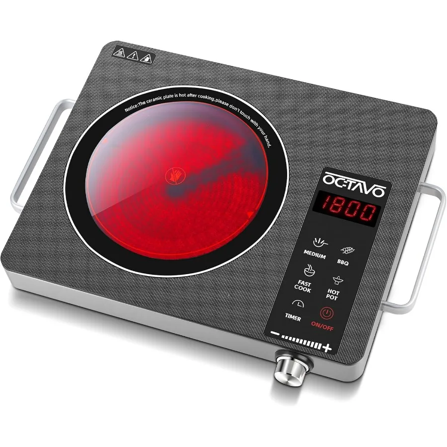 1800 Watt Portable Infrared Burner with 4 Hours Timer Touch Control Panel Adjustable Heating Power Glass Cooktop for Cooking Bl
1800 Watt Portable Infrared Burner with 4 Hours Timer Touch Control Panel Adjustable Heating Power Glass Cooktop for Cooking Bl