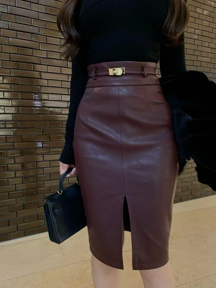 Retro Velvet PU Leather Skirt Split Design Women's Autumn/Winter New Fashionable Office Lady High Waist Leather Skirt
Retro Velvet PU Leather Skirt Split Design Women's Autumn/Winter New Fashionable Office Lady High Waist Leather Skirt