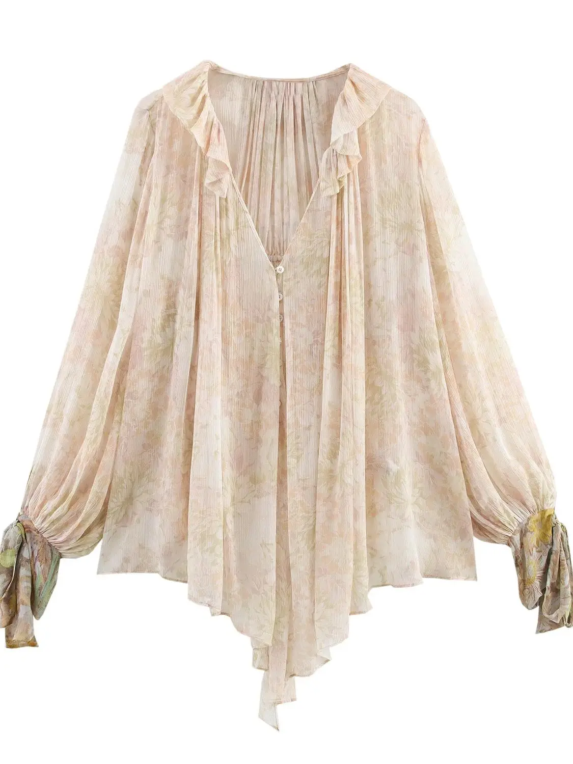 2025 Spring Summer Women‘s Vintage Translucent Ruffles Blouses Female Elegant V-neck Tierred Tops Floral Print Buttons Shirts
2025 Spring Summer Women‘s Vintage Translucent Ruffles Blouses Female Elegant V-neck Tierred Tops Floral Print Buttons Shirts