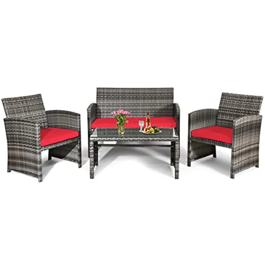 Rattan Furniture Set 4Pieces Outdoor Patio Furniture Set with Tempered Glass Table Rattan Sofas and Chairs for Garden Courtyard
Rattan Furniture Set 4Pieces Outdoor Patio Furniture Set with Tempered Glass Table Rattan Sofas and Chairs for Garden Courtyard
